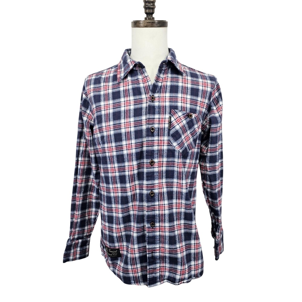 The Vermont Flannel Co Shirt Mens Large Blue Plaid Button Up Flannel Long Sleeve